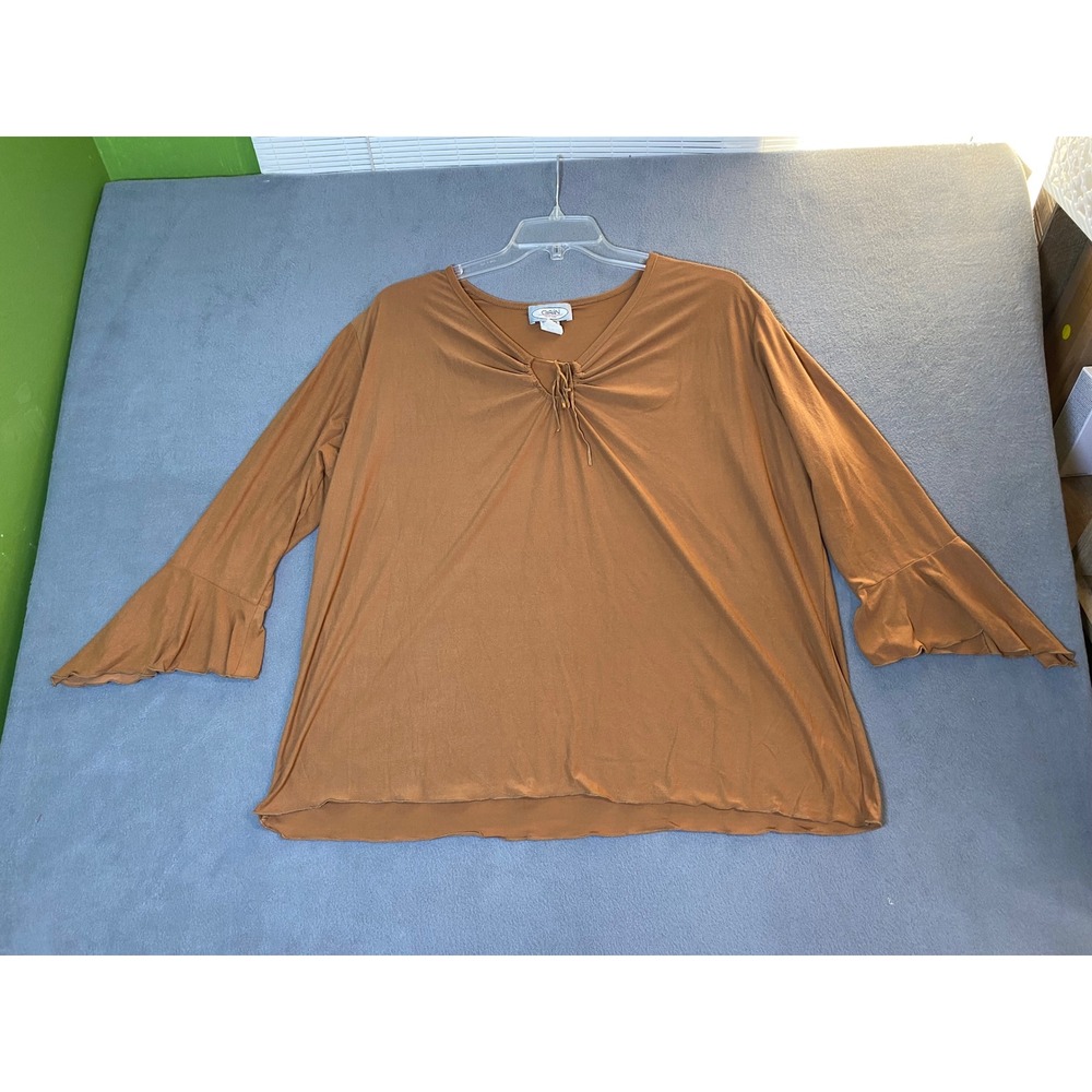CaRaN New York Women's 3X Ginger Brown Bell Sleeve Keyhole Tie Ren Fair  Boho